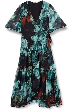 HOPE & IVY Damen The Sarah Flutter Sleeve Maxi Wrap Dress with Tie Waist, Blue Kleid für besondere Anlässe, 50
