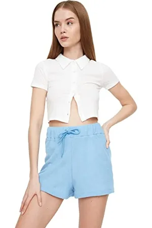 Trendyol Damen Blaue Grundlegende Gestrickte Shorts & Bermuda Casual Shorts Bermudashorts, , S