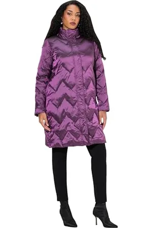 Ulla Popken Damen Steppmantel, Two-tone, Stehkragen, 2-wege-zipper Mantel, , 58-60 EU