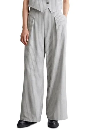 Marc O’ Polo Marc OߴPolo Denim Damen Stoffhose mit Nadelstreifen Wide Fit, Grau (Light Grey Multi 01), XL