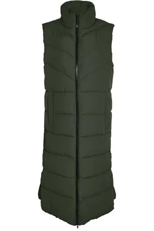 Noisy May Lange Weste Maxi Wattierte Puffer Stepp Jacke Wadenlang ohne Ärmel & Kapuze NMDALCON, Farben:Grün,Größe Damen:XS