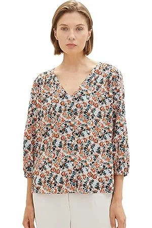 TOM TAILOR Damen 1037898 Bluse mit Muster, 32369-small Grey tie dye floral, 36