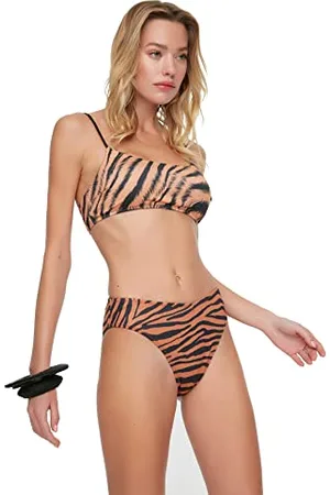 Trendyol Damen Zebra Gemusterte V-schnitt-bikini Sechs Bikini Bottoms, , 44 EU