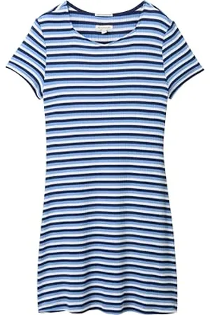 TOM TAILOR Mädchen Kinder Basic Kleid mit Rippstruktur & Streifen, , 164