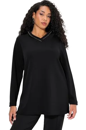 Ulla Popken Damen große Größen Übergrößen Plus Size Sweatshirt, Stehkragen, Classic, Zierkette, Langarm