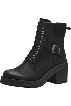 Marco Tozzi Damen Stiefeletten zum Schnüren mit Blockabsatz mit Reißverschluss, (Black), 38 EU
