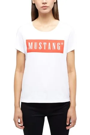 Mustang Damen T-Shirt ALMA - Regular Fit - XS S M L XL Weiss Schwarz Baumwolle, Größe:S, Farbe: