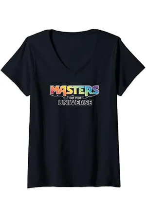 Masters of the Universe Damen – Regenbogen-Logo T-Shirt mit V-Ausschnitt