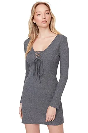 Trendyol Damen Woman Mini Bodycon V-neck Woven Dress, , M EU