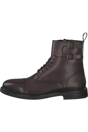 QS by s.Oliver Herren Stiefeletten zum Schnüren aus Leder mit Schnallen (Brown), 42