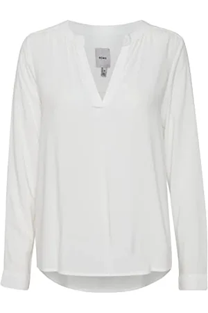 Ichi IHMAIN LS2 Damen lange Bluse Langarm Basicbluse aus reiner Viskose Nachhaltige zertifizierte EcoVero Viskose V-Ausschnitt Regular Fit, Größe:38, Farbe: