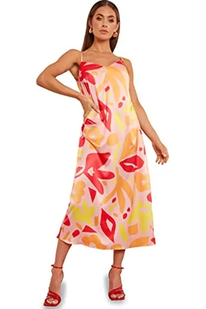 Chi Chi London Damen Midikleid mit Trägern und Blumenmuster, Mehrfarbig Kleid für besondere Anlässe, , 38
