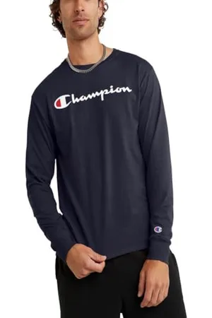 Champion Herren, Classic Long Sleeve, Comfortable, Soft for Men (Reg. Or Big & Tall) T-Shirt, Navy Script, S