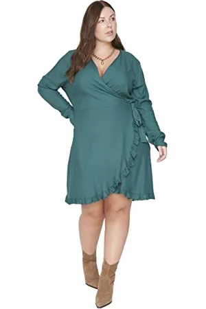 Trendyol Damen Woman Mini A-linie Rundhalsausschnitt Webstoff Kleid, , 42 EU