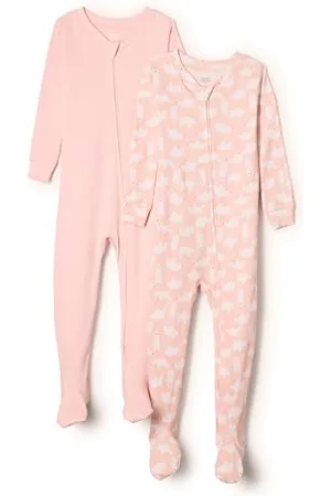 Amazon X Sofia Grainge Unisex Baby Eng anliegender Pyjama aus Baumwolle mit Fuß, 2er-Pack, , 0-3 Monate