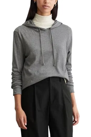 Marc O’ Polo Marc OߴPolo Denim Damen Langarmshirt aus Bio-Baumwolle mit Kapuze, Schwarz (Dark Shadow Melange), M