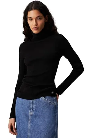 Calvin Klein Jeans WOVEN LABEL ROLL NECK SWEATER Kurzarm Polo Damen, , XS