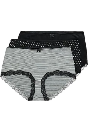 Ulla Popken Damen 3pcs, Hipster Dotted and Striped Slips, , 46-48