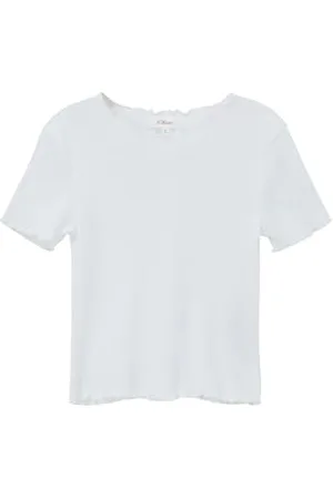 QS by s.Oliver Mädchen 2142485 T-Shirt mit Rollsaum, weiß, S