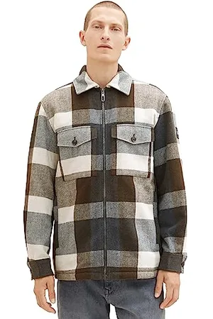 TOM TAILOR Herren 1037405 Flanell Karo-Jacke mit Teddyfell im Innenfutter, 32531-beige Tonal Check, L