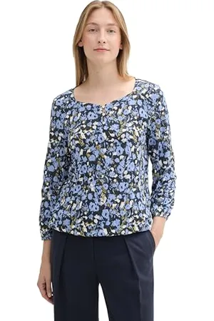 TOM TAILOR Damen 1043101 Crincle Blusen-Shirt mit Alloverprint, 35894-Blue Autumn Floral Design, XS