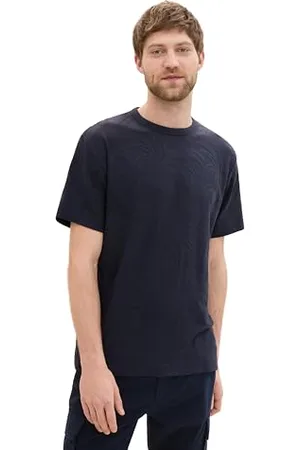 TOM TAILOR Herren Jaquard T-Shirt mit Palmen-Muster, navy palm jacquard design, S