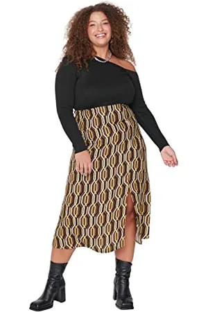 Trendyol Damen Midi A-Linie Schlitz Webstoff Größen in Rock Skirt, , 42