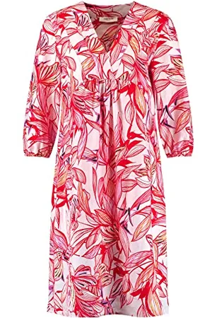 Gerry Weber Damen Gemustertes Tunikakleid aus Leinen 3/4 Arm, Ballonärmel floral, Gemustert knieumspielend 38