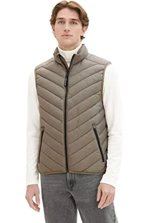 TOM TAILOR Herren 1036072 Lightweight Steppweste mit Stehkragen aus recyceltem Polyester, 32097-smokey Olive Green, XL