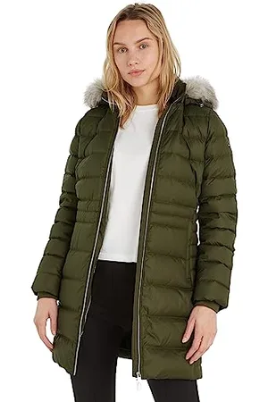 Tommy Hilfiger Damen Daunenmantel Down Coat With Fur Winter, Grün (Army Green), XXS