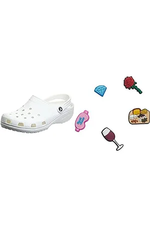 Crocs Unisex Classic Pantoffeln, White, 38/39 EU + Unisex-Erwachsene Charms 5-Packs Her | Jibbitz for Schuhanhnger, Damen Nacht, Small