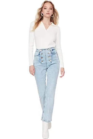 Trendyol Damen Herren Hoher Bund Flared Jeans, Hellblau, 36 EU