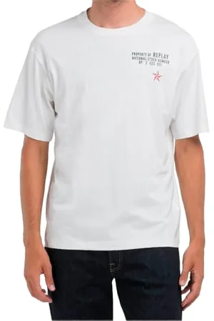 Replay Herren T-Shirt Kurzarm Oversized, Weiß (Natural White 011), L