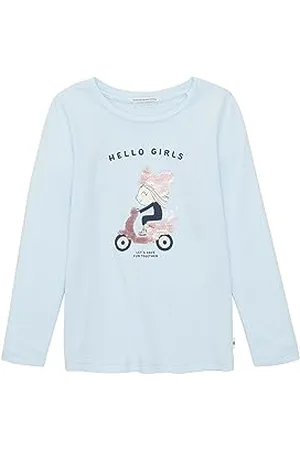 TOM TAILOR Mädchen 1037421 Langarmshirt mit Pailletten, 32264-new Breeze Blue, 92/98