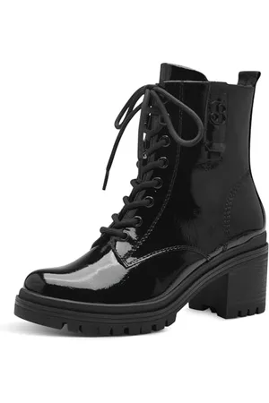 QS by s.Oliver Damen Stiefeletten zum Schnüren mit Blockabsatz Herbst, Schwarz , 39 EU