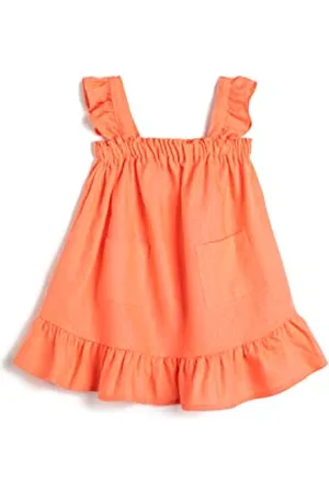 Koton Babygirl Linen Dress Strappy Ruffle and Pocket Detail