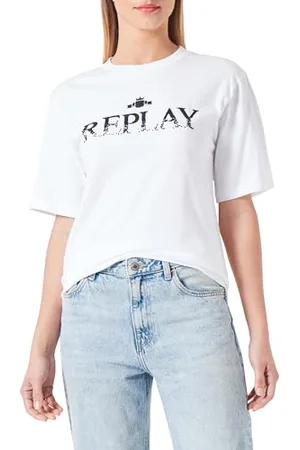 Replay Damen T-Shirt Kurzarm aus Baumwolle, (Weiß), S