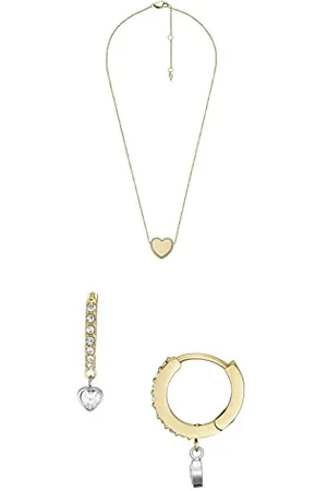 Fossil Damenkette Drew Edelstahl , JF04360710 + Creolen-Ohrringe Sadie Tokens Of Affection für Damen Edelstahl Bicolor, JF04358998