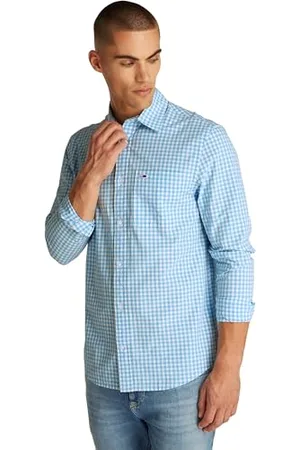 Tommy Hilfiger Herren Hemd Poplin Check Langarm, Mehrfarbig (Sugarplum Blue), M