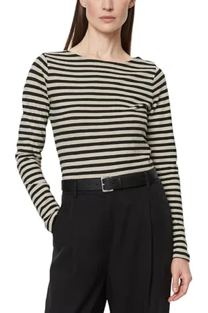 Marc O’ Polo Marc OߴPolo Damen Langarmshirt aus Bio-Baumwolle mit U-Boot-Ausschnitt, Mehrfarbig (Multi/Black), XXS