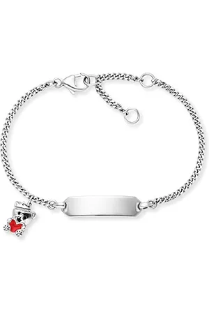 HERZENGEL Mädchen Kinder Armband aus Sterling Silber und einem Teddybär Anhänger mit rotem Emaille Herz - Gravurplatte - Karabinerverschluss - längenverstellbar - nickelfrei