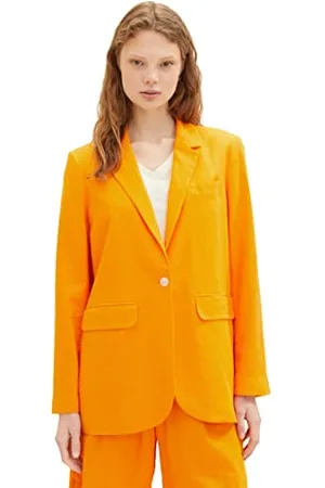 TOM TAILOR Damen 1036627 Leinen Basic Blazer, 31684-Bright Mango Orange, M