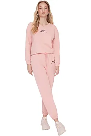 Trendyol Damen Herren Mittlerer Bund Jogger Jogginghose Sweatpants, Puder, S EU