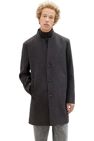 TOM TAILOR Herren 1038861 3-Knopf Wollmantel mit Stehkragen, 10617-Black Grey Melange, XL