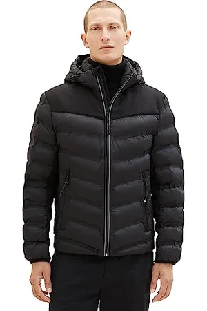 TOM TAILOR Herren 1037341 Hybrid Steppjacke mit Abnehmbarer Kapuze, 29999-Black, S