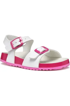 Geox J Adriel Girl I Sandal, White/Fuchsia, 35 EU