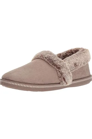 Skechers Cozy Campfire - Team Toasty Flache Hausschuhe Damen, Beige (Dark Taupe Microfiber Suede/Faux Fur Line Dktp), 41 EU