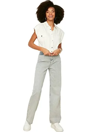 Trendyol Damen High Leg With Grey Wash Effect Jeans, , 40 EU