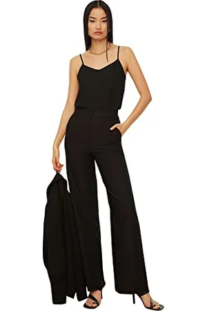 Trendyol Damen Black Draped Wide Trousers Pants, , 38 EU
