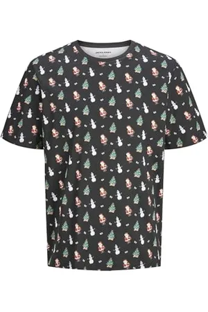 JACK & JONES JACK&JONES Herren Jjxmas Merry AOP Tee Ss Crew Neck T-Shirt, Black, L
